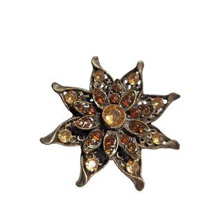Vintage gold tone and Amber Rhinestone